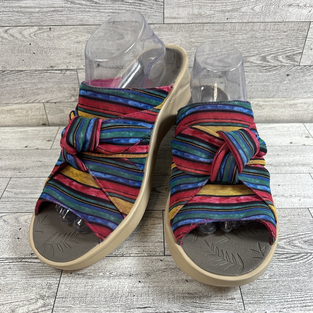 Bzees Smile‎ Sandals Womens Size 11M Colorful Striped Comfort Casual Open Toe